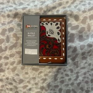 Nocona Red and Tan Leather Bi-Fold Wallet
